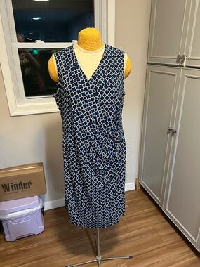 Charter Club Navy & White Geometric Sleeveless Faux Wrap Dress Size 1X